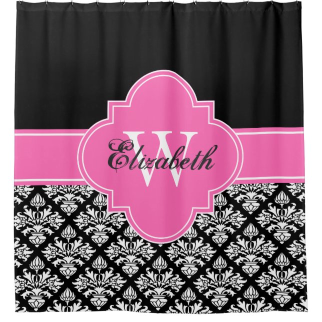 Black Whlpool LG Damask #3 CB1IR Hot Pink Monogram Duschvorhang (Vorderseite)