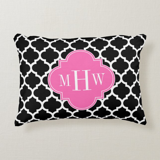 Black Whmarokkanisch #5 Hot Pink #2 Name Monogram Dekokissen (Vorderseite)