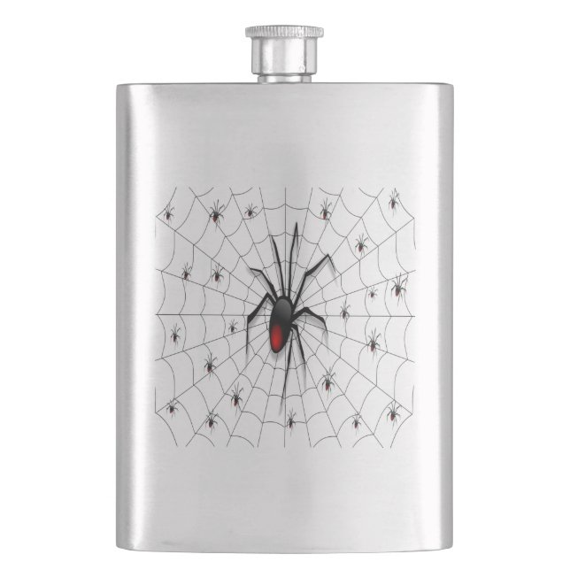 Black Widow Spider and Babies - Flachmann (Vorderseite)