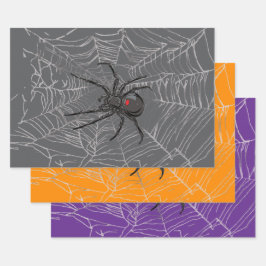 Black Widow Spider And Spiderweb Drawing Art Geschenkpapier Set