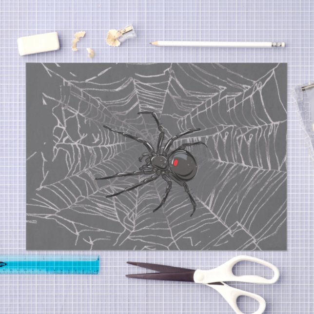 Black Widow Spider And Spiderweb Drawing Art Seidenpapier (Handwerk)