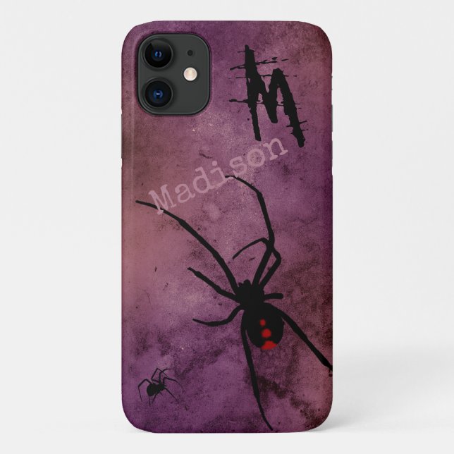 Black Widow Spider Gothic Halloween Monogram Name Case-Mate iPhone Hülle (Rückseite)