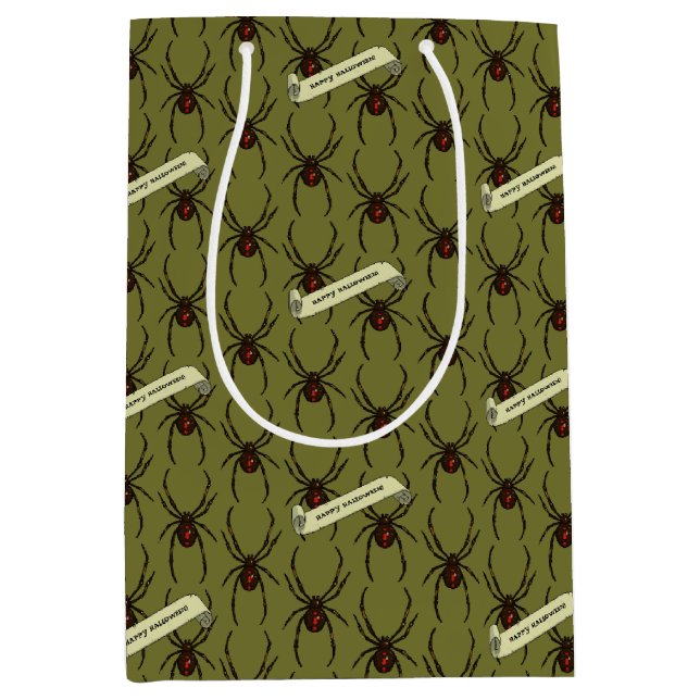 Black Widow Spider Halloween Pixel Art Pattern Mittlere Geschenktüte (Vorderseite)