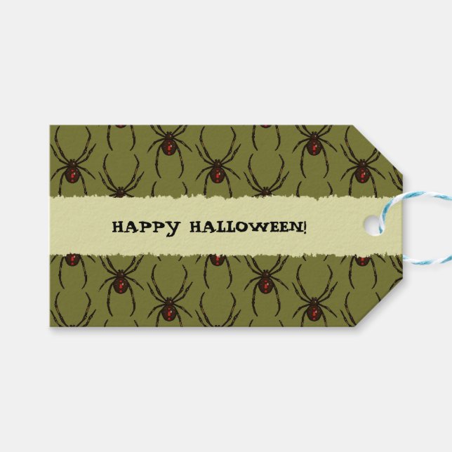 Black Widow Spider Happy Halloween Pixel Pattern Geschenkanhänger (Vorderseite (Horizontal))
