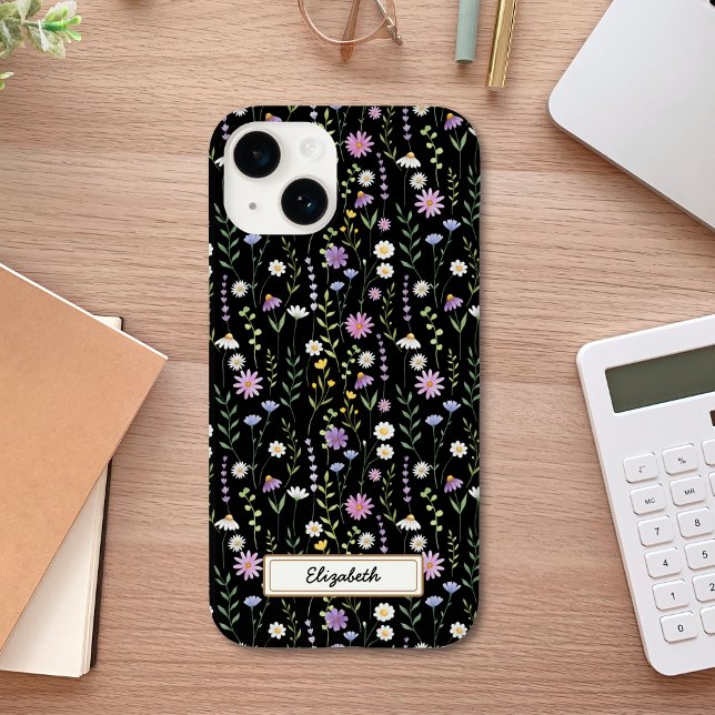Black Wild Flowers Pattern Case-Mate iPhone Hülle (Von Creator hochgeladen)