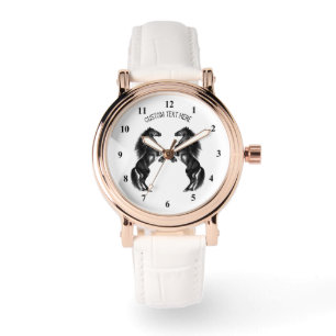 Black Wild Horses Watch - Custom Text / Colors Armbanduhr