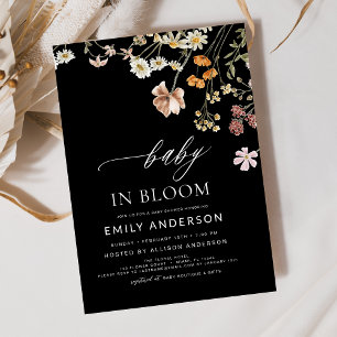 Black Wildblume Baby in Bloom Baby Dusche Einladung