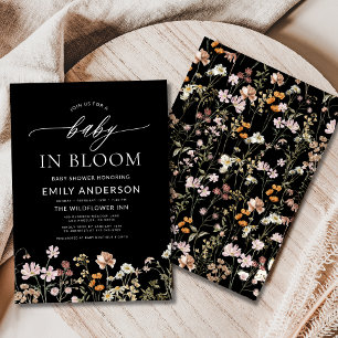 Black Wildblume Baby in Bloom Baby Dusche Einladung