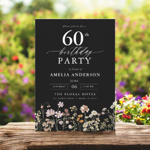 Black Wildblume Garden Floral 60. Geburtstag Einladung