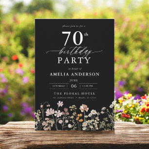 Black Wildblume Garden Floral 70. Geburtstag Einladung
