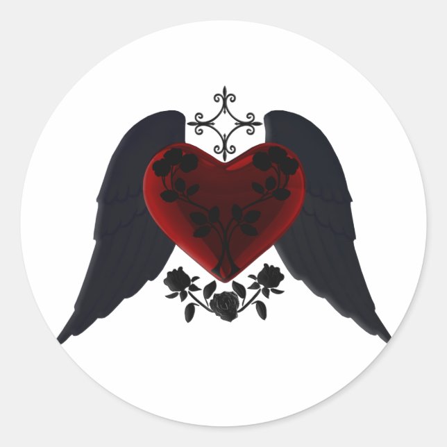 Black Winged Goth Heart Stickers (Vorderseite)