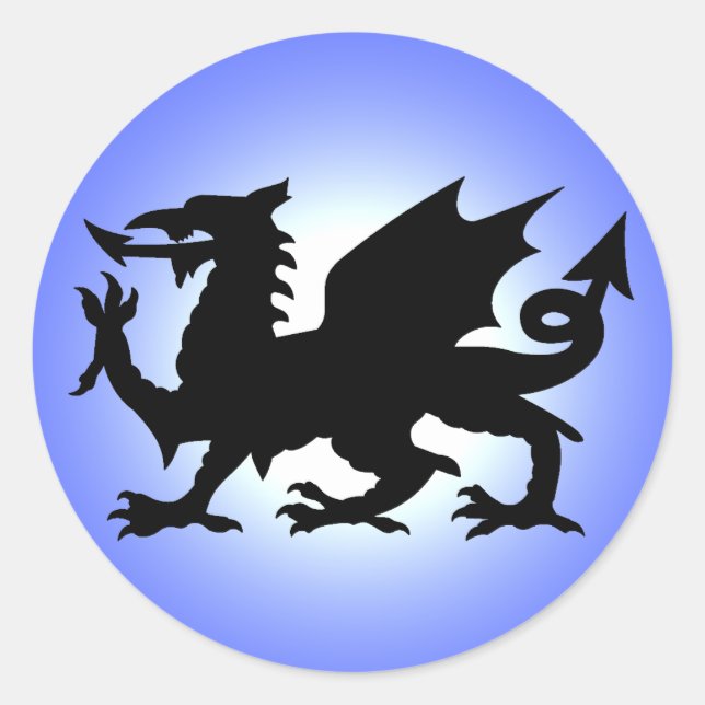 Black Winges Wales Dragon gegen Blue Sky Sun Runder Aufkleber (Vorderseite)
