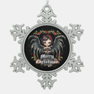 Black Wings Christmas Angel Schneeflocken Zinn-Ornament