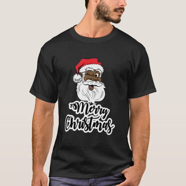 Black Winking Santa Merry African American Santa T-Shirt (Vorderseite)