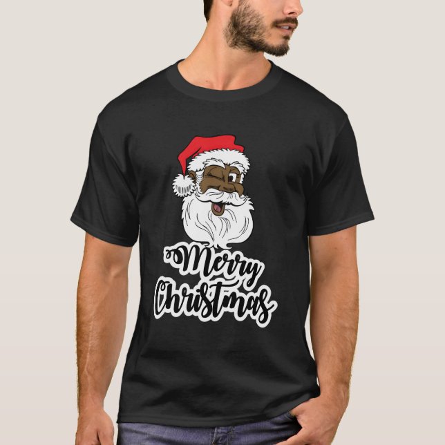 Black Winking Santa Merry T-Shirt (Vorderseite)