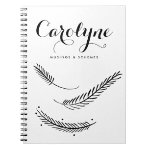 Black Winter Feathers Calligrafy Personalisiert Notizblock