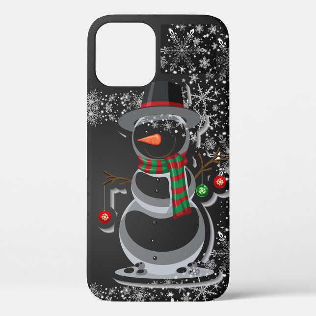 Black Winter iPhone Case (Happy Holidays, Winter Snowman, Ornaments, Black Background iPhone Case!)