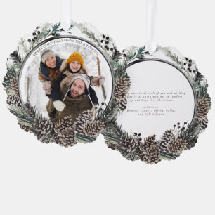 Black Winter Pine Frohe Weihnachts-Foto Kranz Ornament Karte
