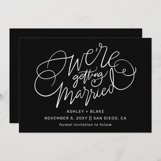 Black Wir heiraten Simple Calligraphy Save The Date (Vorne/Hinten)