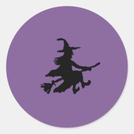 Black witch on purple runder aufkleber