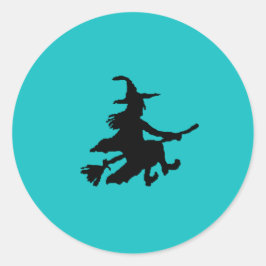 Black witch on Teal Runder Aufkleber