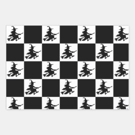 Black Witches on White, Yellow & Orange Checkered Geschenkpapier Set