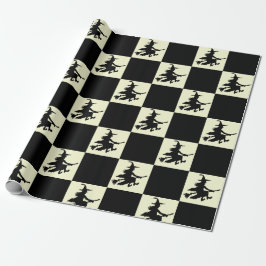 Black Witches on Yellow Checkered Wrapping Paper Geschenkpapier