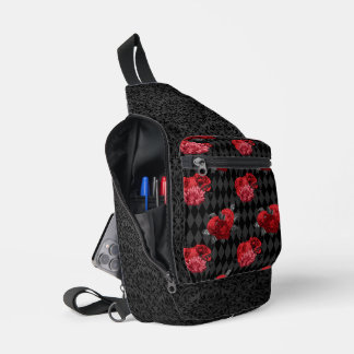 BLACK WITH CLUSTERS OF RED ROSES CROSSBODY BAG