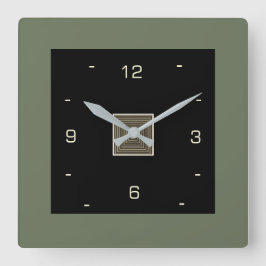  Black with Cream Numerals and Olive Border  Quadratische Wanduhr