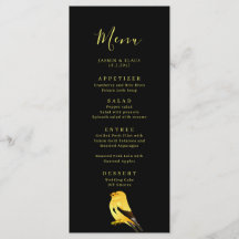 Black with Gold Birds Wedding Menu