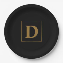 Black with Gold Family Initial Pappteller