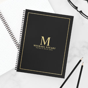 Black with Gold Personalized Monogram and Name Notizbuch