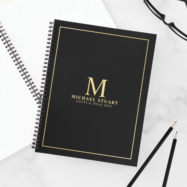 Black with Gold Personalized Monogram and Name Notizbuch (Von Creator hochgeladen)