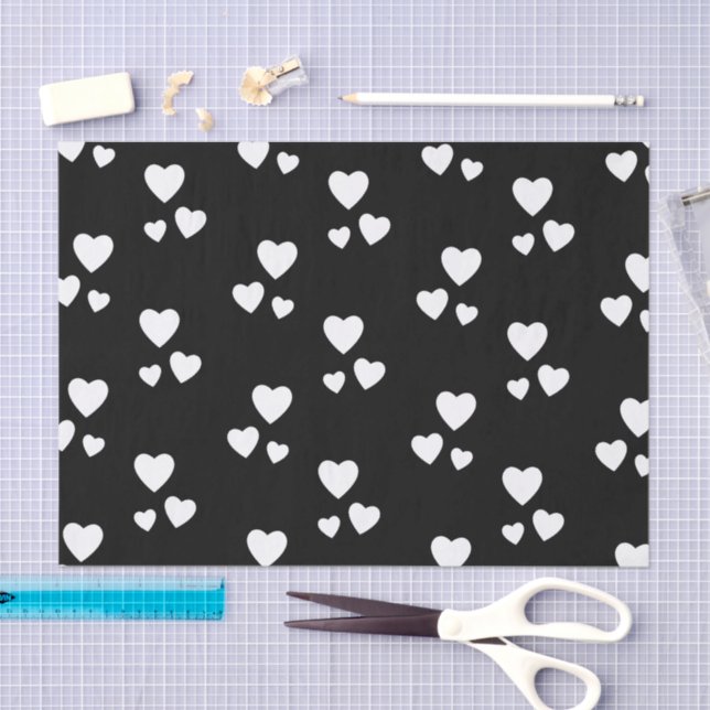 Black with white hearts seidenpapier (Handwerk)