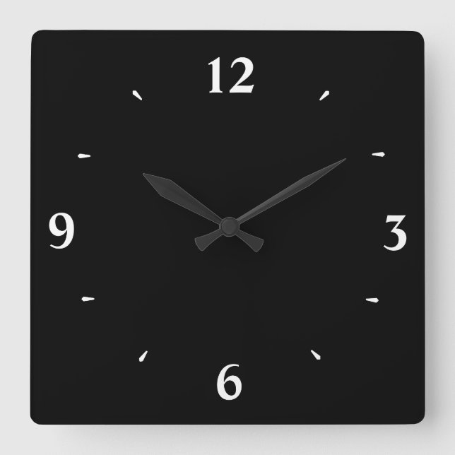 Black with White Numerals >Kitchen Clock Quadratische Wanduhr (Vorderseite)