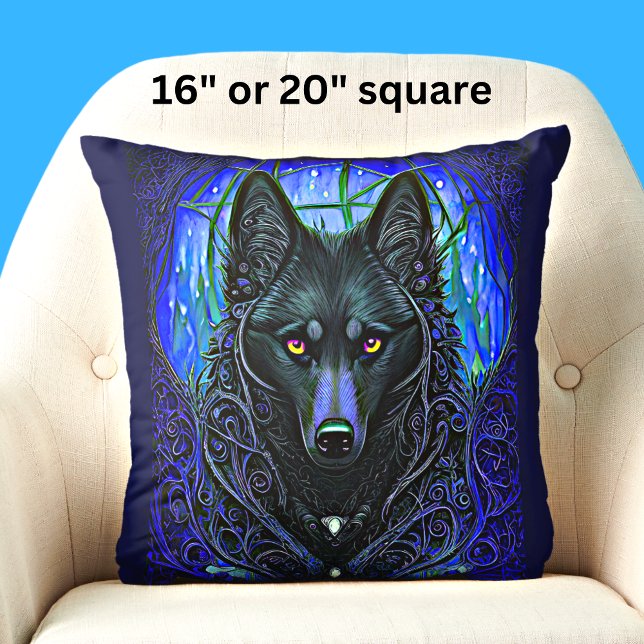 Black Wolf Dog auf Blue Kissen (Von Creator hochgeladen)