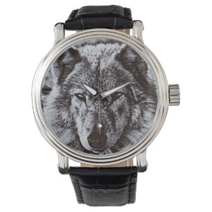 Black Wolf Face Wildlife Armbanduhr