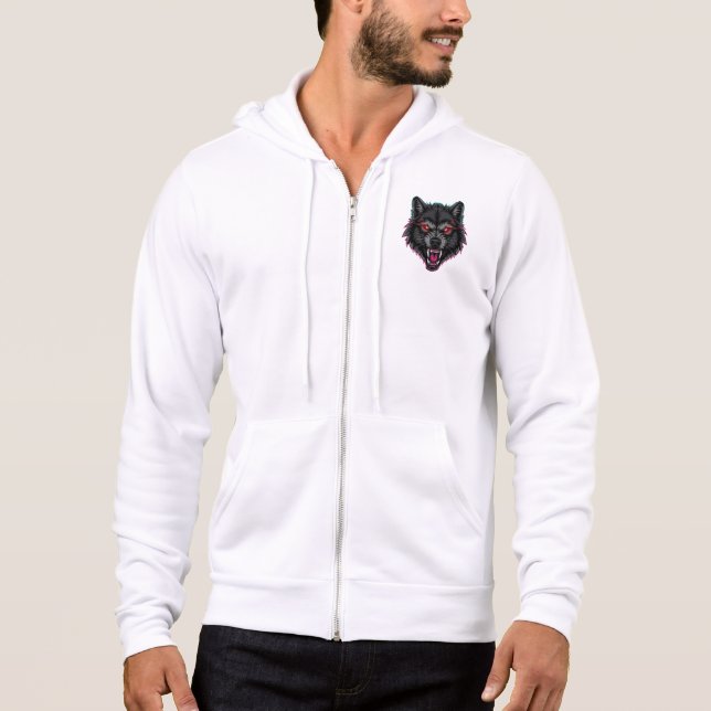 Black Wolf Head Hoodie - Fierce Red Mit Augen Wolf (Vorderseite)