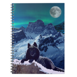 Black Wolf Moon | Gothic Spiral Foto Notebook Notizblock