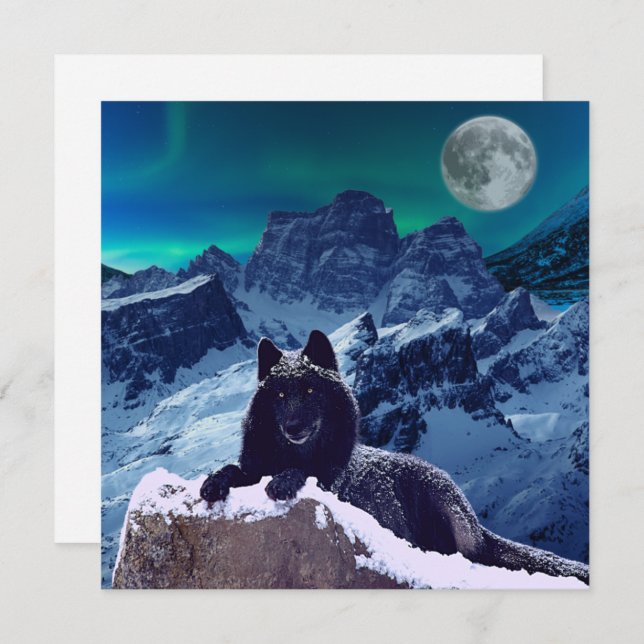 Black Wolf Moon | Gotische Flachkarte (Vorne/Hinten)