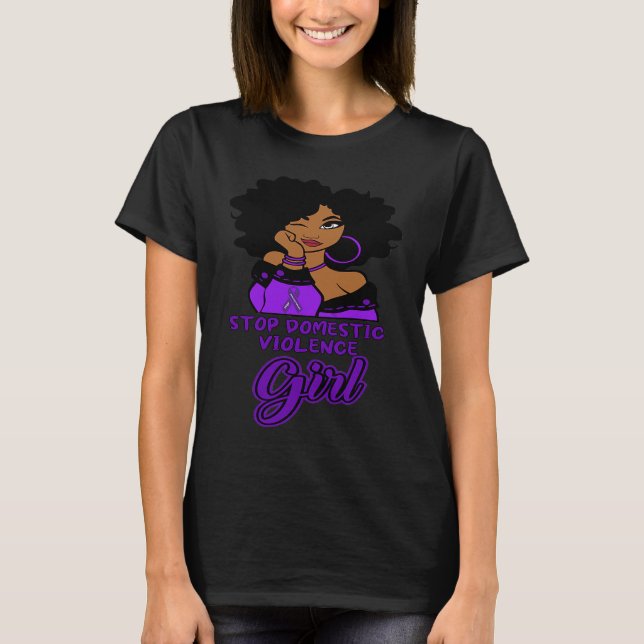 Black Woman Afro In October We Wear Purple Domesti T-Shirt (Vorderseite)