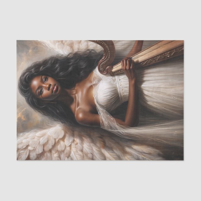 Black Woman Angel Holding Harp Seidenpapier (Vorderseite)