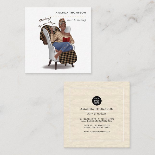 Black Woman Beauty Fashion Square Business Card Quadratische Visitenkarte (Vorne/Hinten)