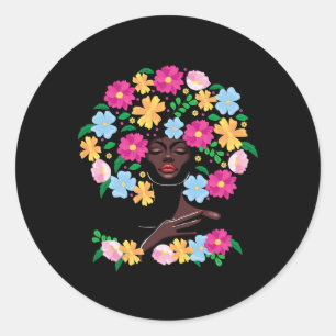 Black Woman Blume Hair Afro Girl Black History Ju Runder Aufkleber