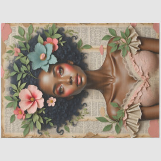Black Woman Floral Portrait Decoupage Paper Seidenpapier