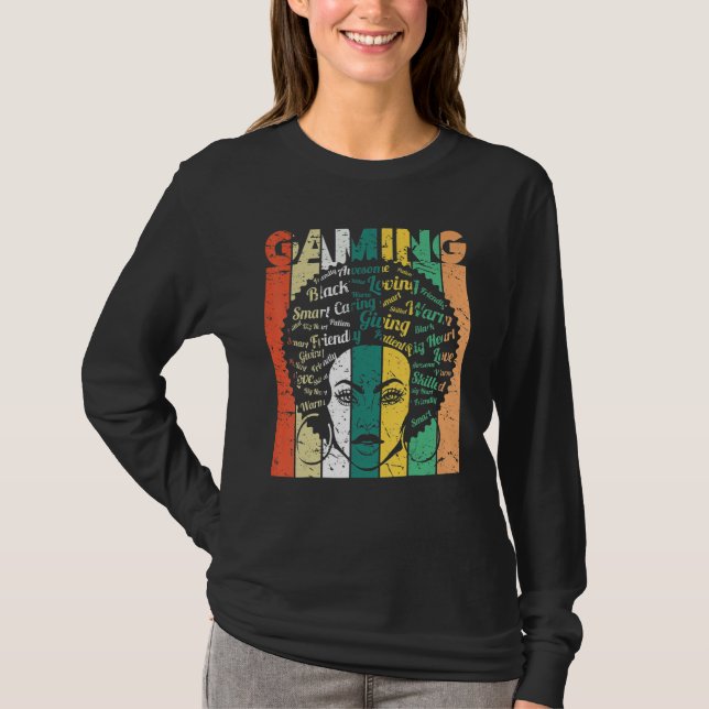 Black Woman Gaming Afro Retro Cool Black History M T-Shirt (Vorderseite)