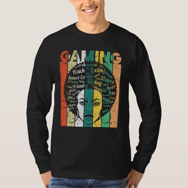 Black Woman Gaming Afro Retro Cool Black History M T-Shirt (Vorderseite)