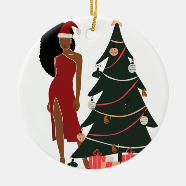 Black Woman Leo Zodiac Weihnachtsschmuck (Vorne)