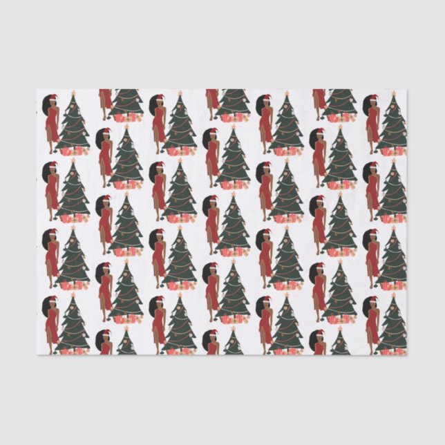 Black Woman Leo Zodiac Weihnachtsschmuck Seidenpapier (Vorderseite)