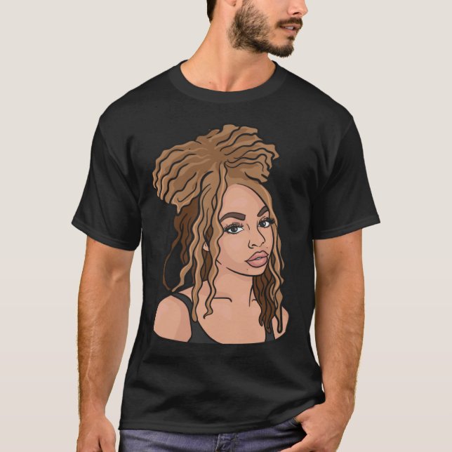 Black Woman Natural Hair Golden Locations T-Shirt (Vorderseite)